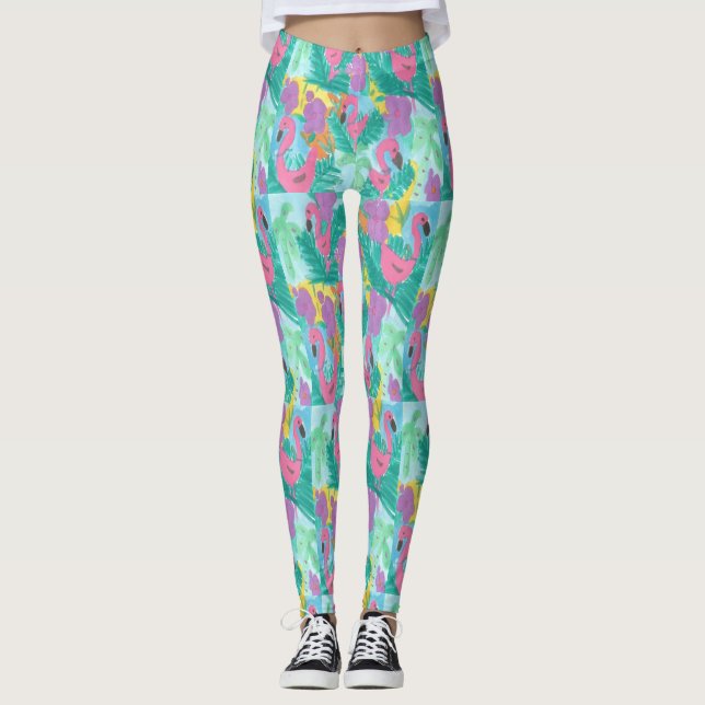Flamingo Tropical Dschungel Leggings (Vorderseite)