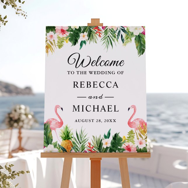 Flamingo Tropical Floral Wedding Willkommenszeiche Poster (Von Creator hochgeladen)