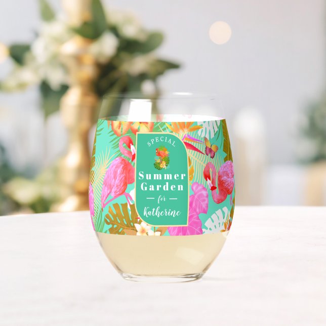 Flamingo Tropical Garden Aquamarin Weinglas Ohne Stiel (Insitu (Hochzeit))