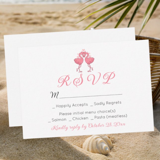 Flamingo Tropical Hawaiian Luau Beach Wedding RSVP Karte (Von Creator hochgeladen)