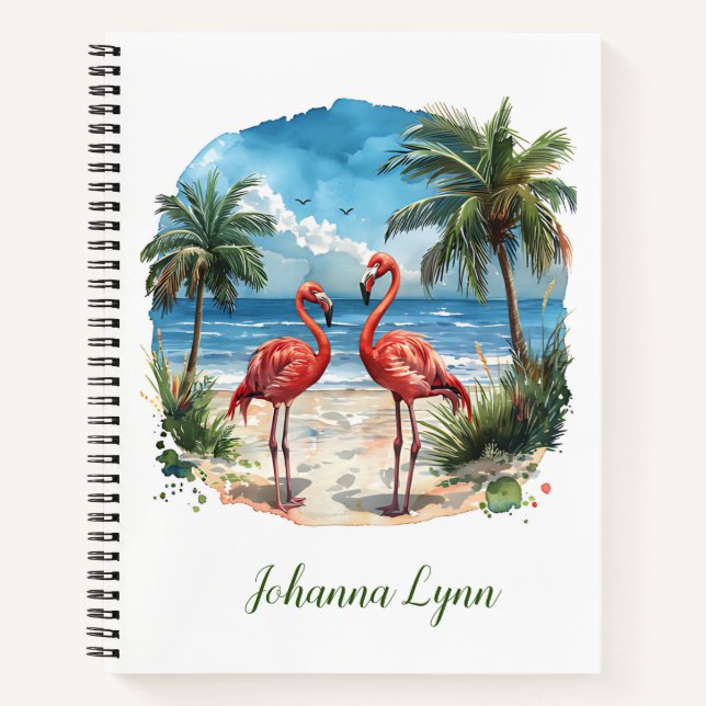 Flamingo Tropical Island Notebook Beach Palmen Notizbuch (Vorderseite)