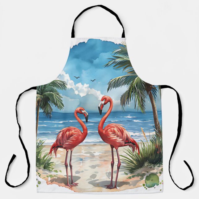 Flamingo Tropical Island Tshirt Beach Palmbäume Schürze (Vorderseite)