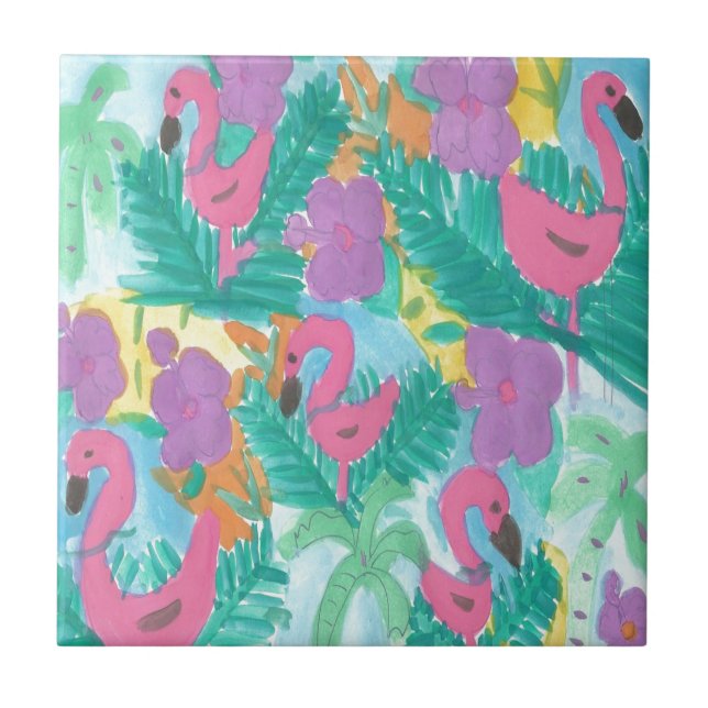 Flamingo Tropical Jungle Pattern Fliese (Vorderseite)