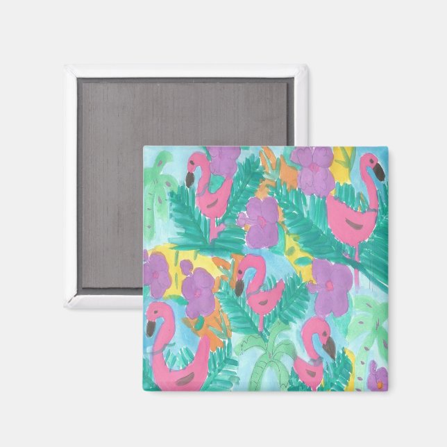 Flamingo Tropical Jungle Pattern Magnet (Vorderseite/Rückseite)