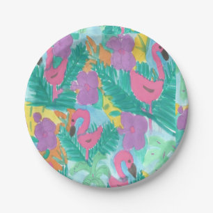 Flamingo Tropical Jungle Print Pappteller