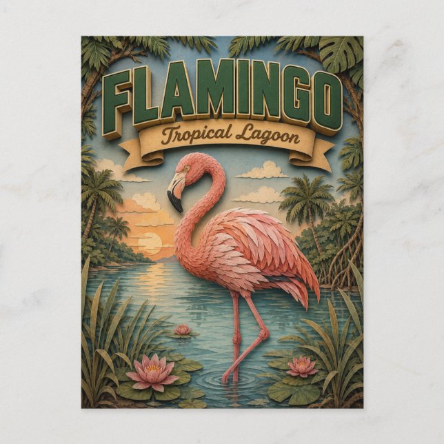 Flamingo Tropical Lagune POPCUT Postkarte (Vorderseite)