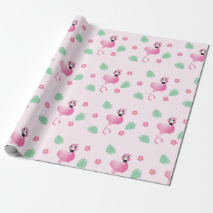 Flamingo Tropical Leaf Blume Muster Light Pink Geschenkpapier