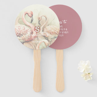 Flamingo Tropical Monogram Brautparty Hochzeit Fächer
