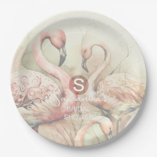 Flamingo Tropical Monogram Brautparty Hochzeit Pappteller