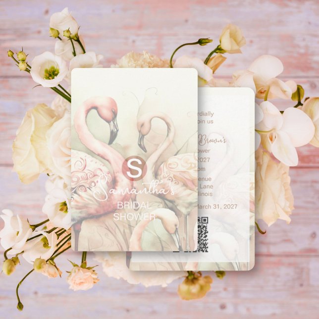 Flamingo Tropical Monogram Brautparty QR Code Einladung (Von Creator hochgeladen)
