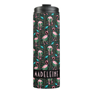 Flamingo Tropical Niedlich Black Pink Muster Custo Thermosbecher