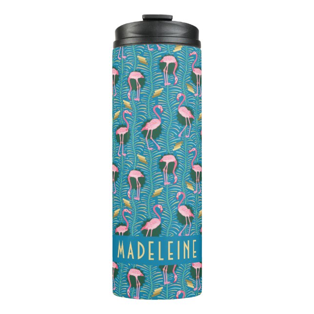 Flamingo Tropical Niedlichen Gold Muster Custom Thermosbecher (Vorderseite)