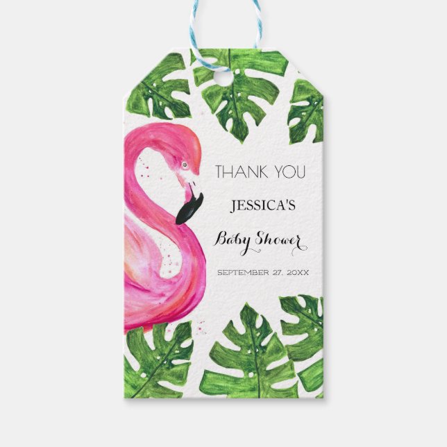 Flamingo Tropical Pink Baby Dusche Gastgeschenk Geschenkanhänger (Vorderseite)