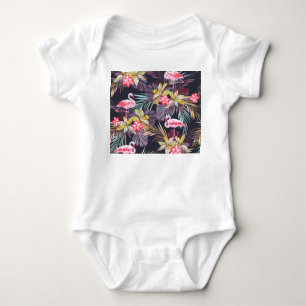 Flamingo Tropical: Sommer-Nahtloses Muster Baby Strampler