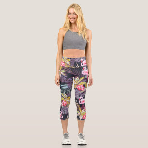 Flamingo Tropical: Sommer nahtloses Muster Capri Leggings