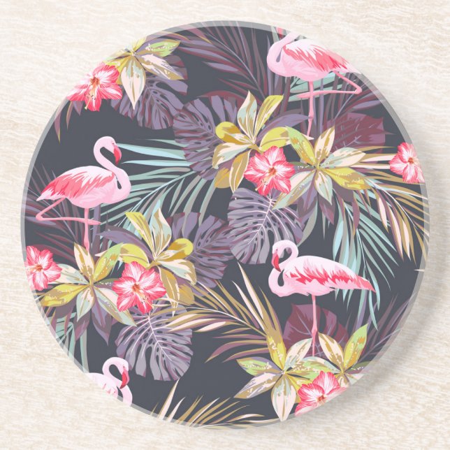 Flamingo Tropical: Sommer nahtloses Muster Getränkeuntersetzer (Vorne)