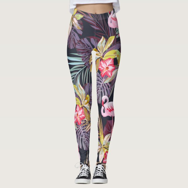 Flamingo Tropical: Sommer nahtloses Muster Leggings (Vorderseite)
