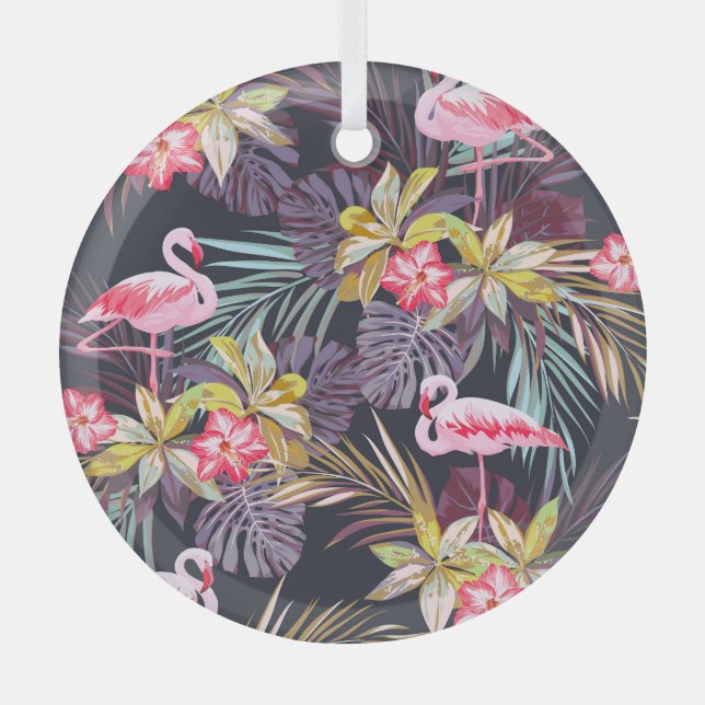 Flamingo Tropical: Sommer nahtloses Muster Ornament Aus Glas (Vorderseite)