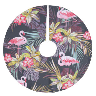 Flamingo Tropical: Sommer nahtloses Muster Polyester Weihnachtsbaumdecke