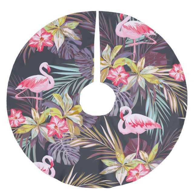 Flamingo Tropical: Sommer nahtloses Muster Polyester Weihnachtsbaumdecke (Vorderseite)