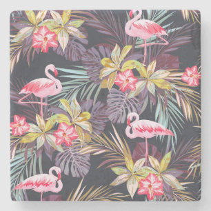 Flamingo Tropical: Sommer-Nahtloses Muster Steinuntersetzer