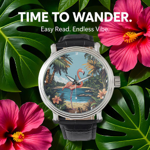Flamingo Tropical Strand Wandkunst Armbanduhr