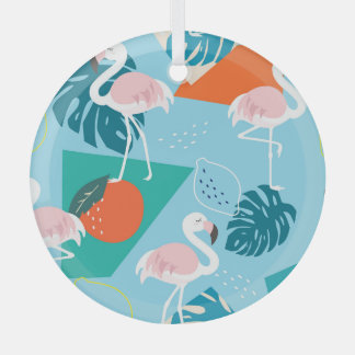 Flamingo Tropical, trendige Vintage Muster. Ornament Aus Glas