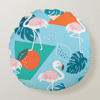Flamingo Tropical, trendige Vintage Muster. Rundes Kissen