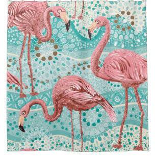 Flamingo Tropical: Vintages Tapete mit Blumen Duschvorhang