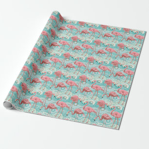 Flamingo Tropical: Vintages Tapete mit Blumen Geschenkpapier