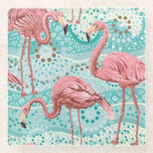 Flamingo Tropical: Vintages Tapete mit Blumen Glasuntersetzer