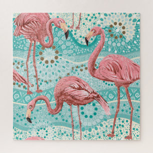 Flamingo Tropical: Vintages Tapete mit Blumen Puzzle
