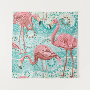 Flamingo Tropical: Vintages Tapete mit Blumen Wandteppich