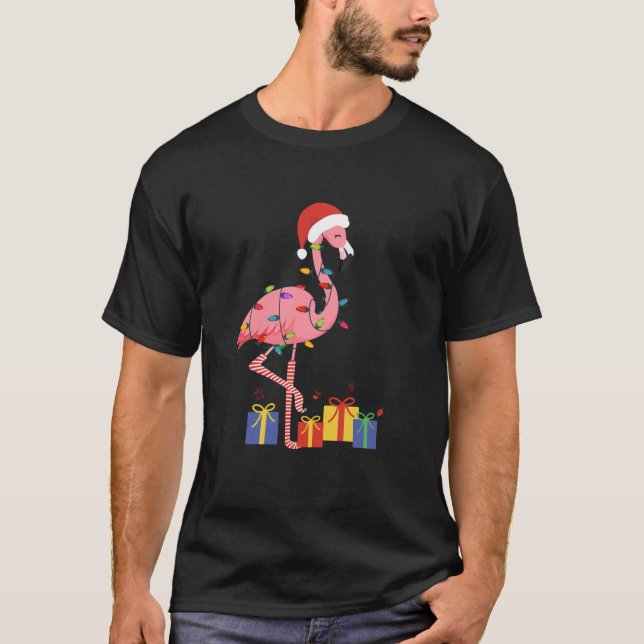 Flamingo Tropical Xmas Gifts Lights Flamingo Chris T-Shirt (Vorderseite)