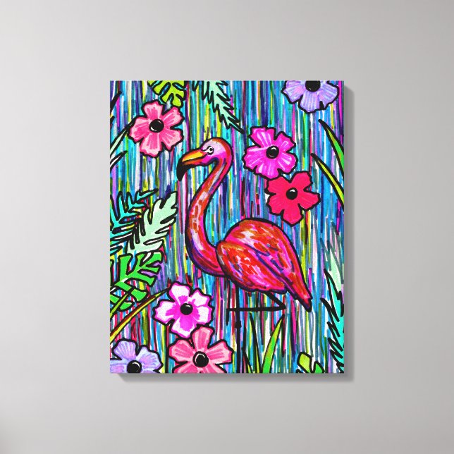 Flamingo Tropical Zeichnend Mauer Leinwanddruck (Vorderseite)
