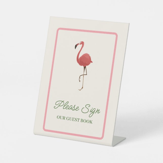 Flamingo Tropics Coastal Beach Guest Book Sockelschild (Vorderseite)