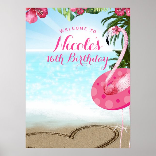 Flamingo Tropics Hibiskus Pink Chic Party Banner Poster (Vorne)