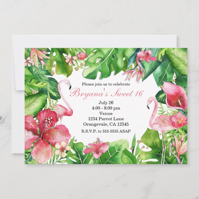 Flamingo Tropics Sommer Geburtstagsparty Einladung (Vorderseite)