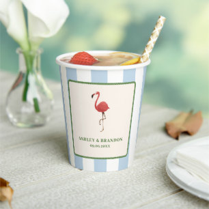 Flamingo Tropics Strand Küsten Retro-Hochzeit Pappbecher
