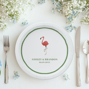Flamingo Tropics Strand Küsten Retro-Hochzeit Pappteller