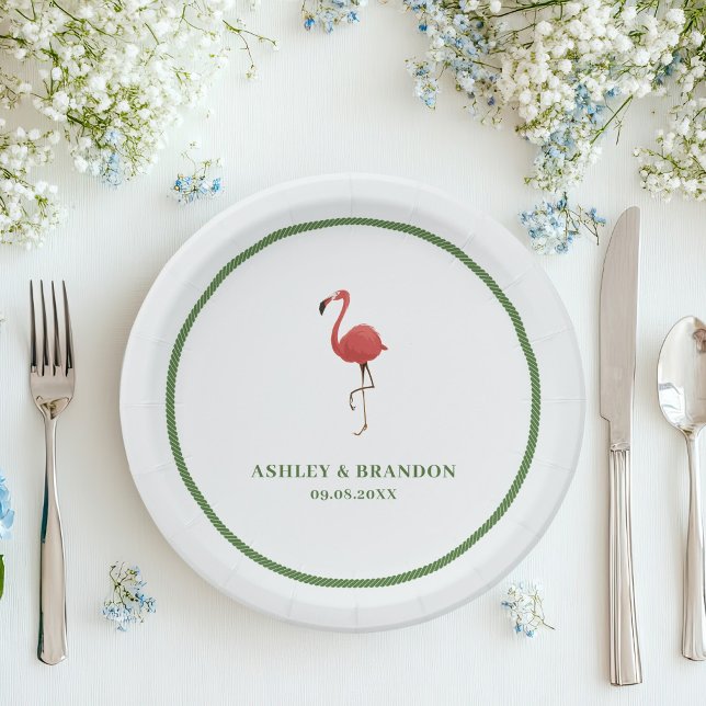 Flamingo Tropics Strand Küsten Retro-Hochzeit Pappteller (Von Creator hochgeladen)