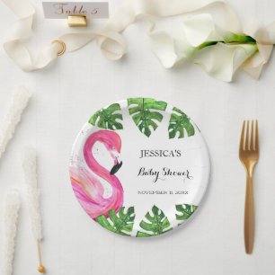Flamingo Tropische Blätter Baby Shower Party Pappteller