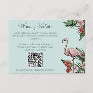 Flamingo Tropische Hochzeit Türkis QR Karte