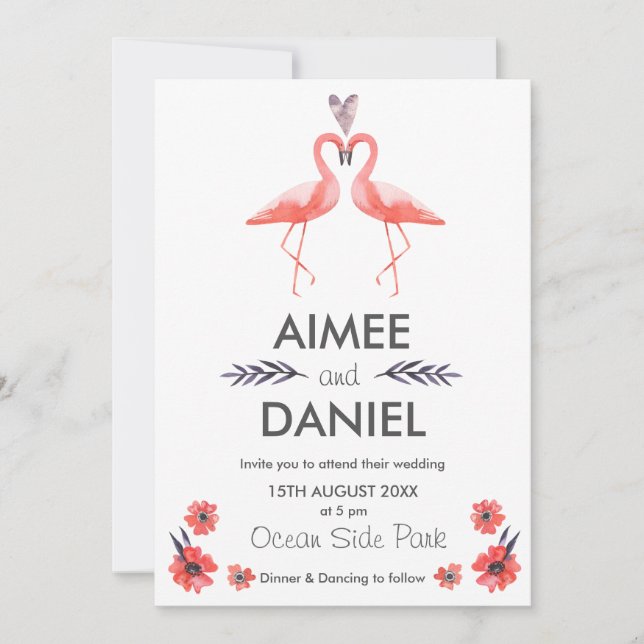 Flamingo Tropische Hochzeitskarte | Suite Einladung (Vorderseite)