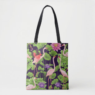 Flamingo, tropische Pflanze, schwarzer Hintergrund