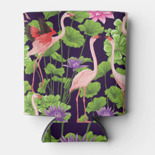 Flamingo, tropische Pflanze, schwarzer Hintergrund Dosenkühler