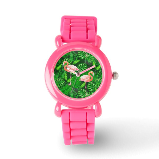 Flamingo tropische Wasserfarbe Armbanduhr (Vorderseite)