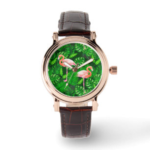 Flamingo tropische Wasserfarbe Armbanduhr
