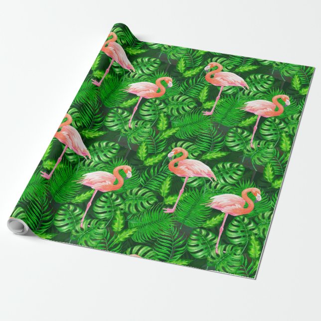 Flamingo tropische Wasserfarbe Geschenkpapier (Ungerollt)