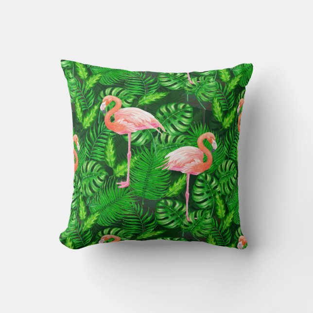 Flamingo tropische Wasserfarbe Kissen (Vorderseite)